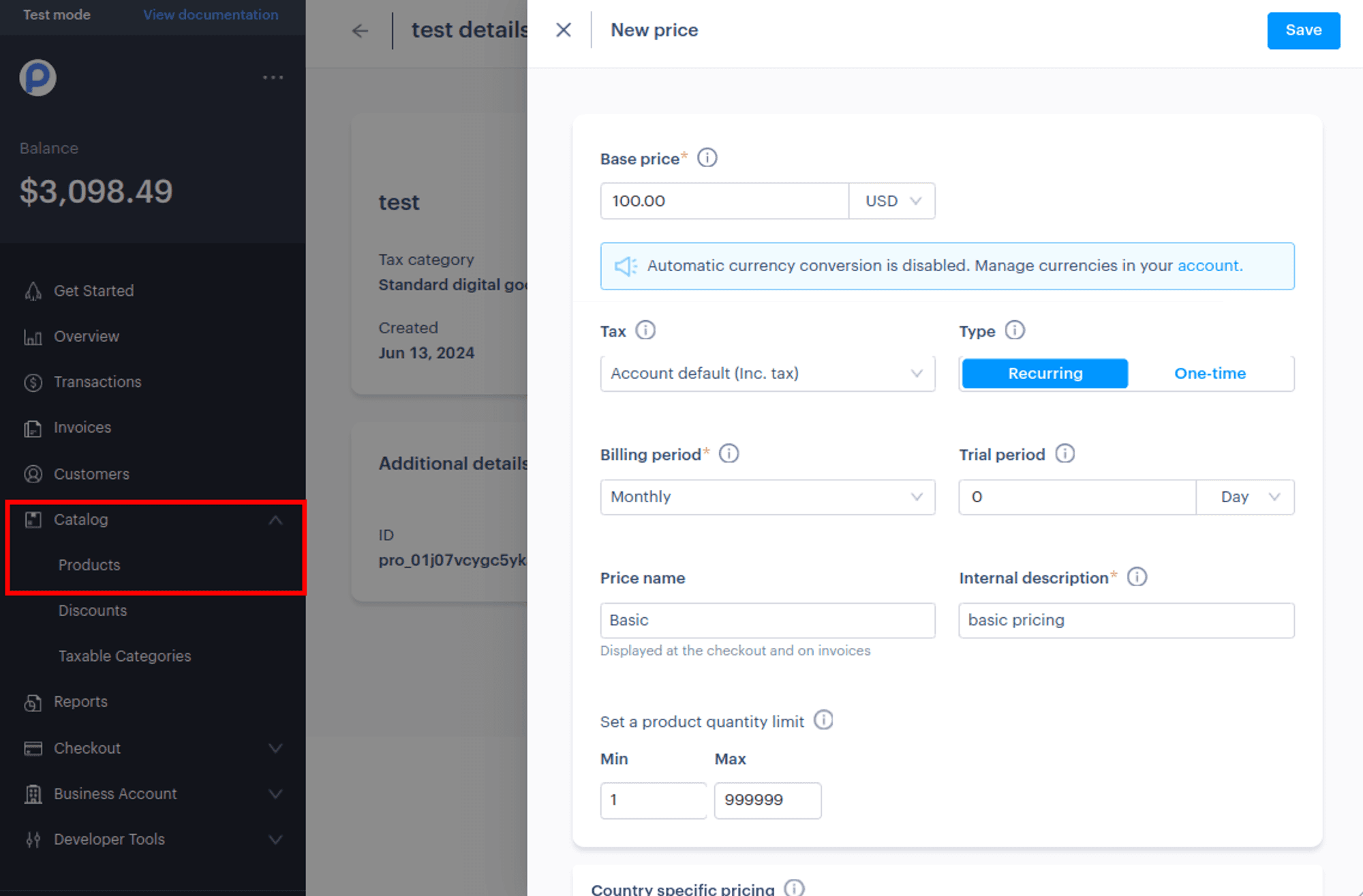 Paddle - Product Pricing Setting