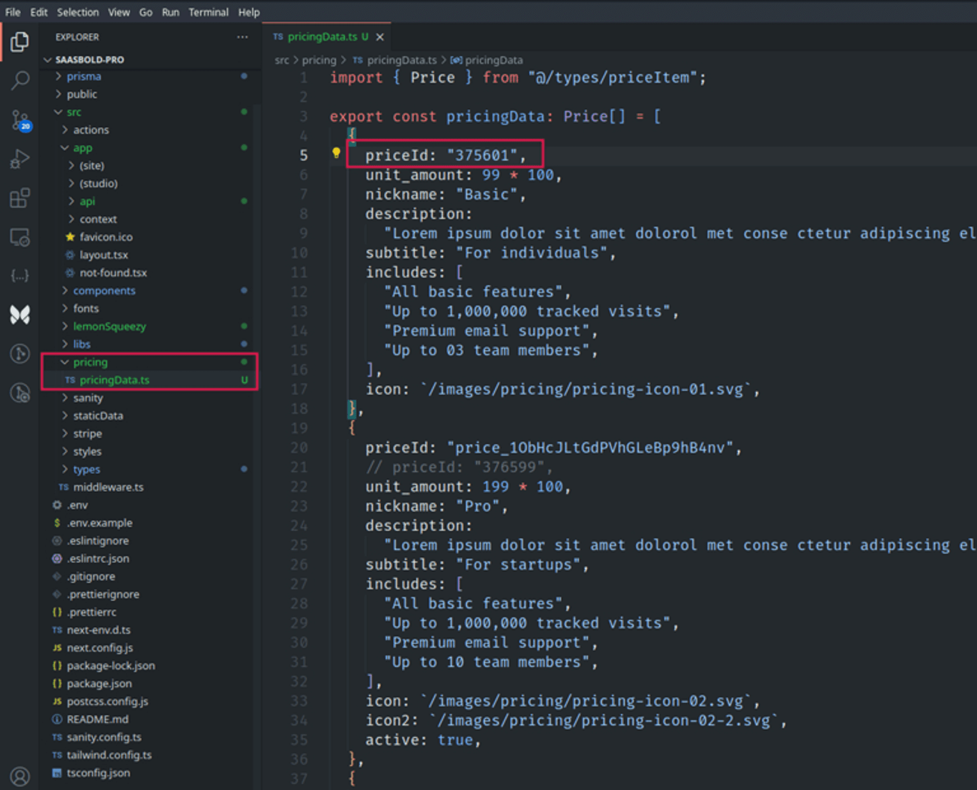 SaaSBold - Pricing Component Code